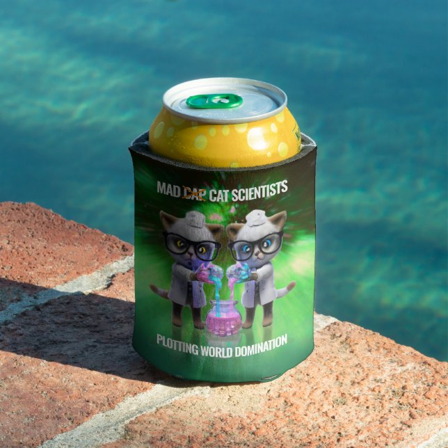 Funny Mad Cat Scientists planen Weltherrschaft Dosenkühler (In Situ Pool)