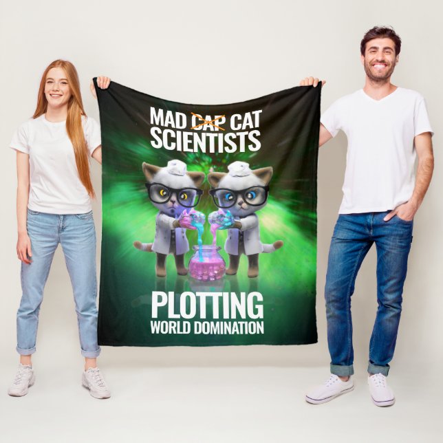Funny Mad Cat Scientists planen Weltherrschaft Fleecedecke (Beispiel)