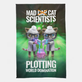 Funny Mad Cat Scientists planen Weltherrschaft Geschirrtuch