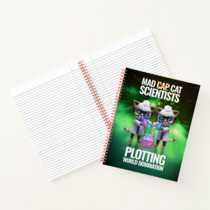 Funny Mad Cat Scientists planen Weltherrschaft Notizbuch