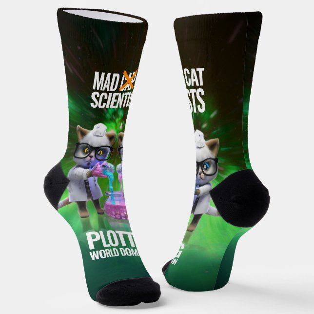 Funny Mad Cat Scientists planen Weltherrschaft Socken (Gewinkelt)