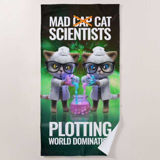 Funny Mad Cat Scientists planen Weltherrschaft Strandtuch (Vorderseite)