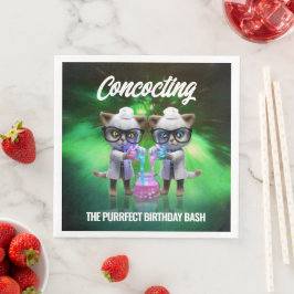 Funny Mad Cat Scientists Purfect Birthday Serviette