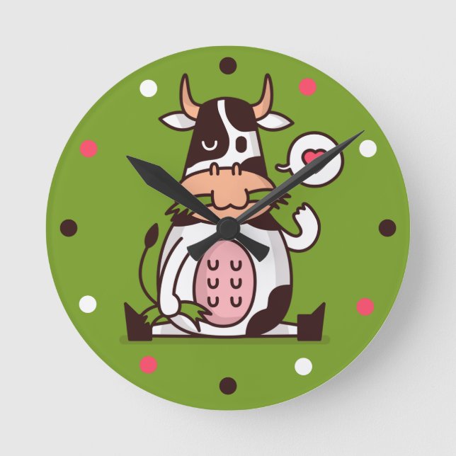 Funny Mad Cow Wall Clock Runde Wanduhr (Vorderseite)
