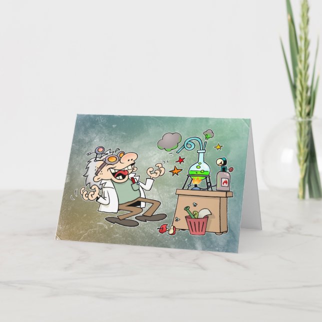 Funny Mad Scientist Cartoon Card Karte (Vorderseite)