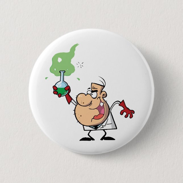 Funny Mad Scientist Holding Green Ttion Button (Vorderseite)