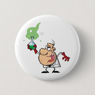 Funny Mad Scientist Holding Green Ttion Button