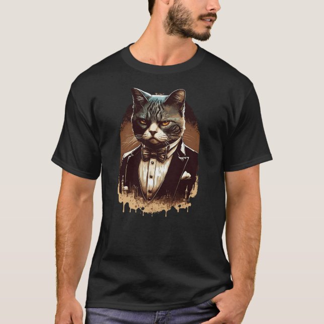 Funny Mafia Cat Feline Gangster Cat Lovers T-Shirt (Vorderseite)