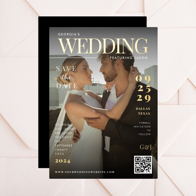 Funny Magazine Cover Dark Foto Einzigartige Hochze Folieneinladung (Von Creator hochgeladen)