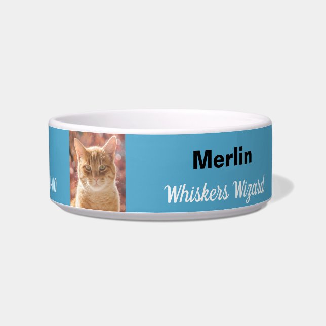 Funny Magical Whiskers Wizard Birthday Blue Cat Napf (Rechts)