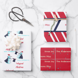 Funny Magician Snowmen Weihnachtsmannmütze Muster  Geschenkpapier Set