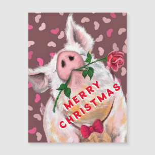 Funny Magnetic Christmas Card mit Gentleman Pig Magnetkarte