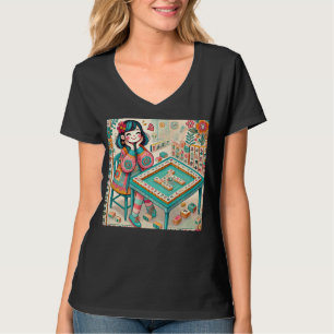 Funny Mahjong Chick Design für Frauen Mädchen Mahj T-Shirt