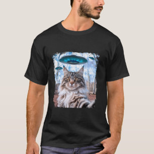 Funny Main Coon Cat Kitten Selfie mit Alien UFOs T-Shirt