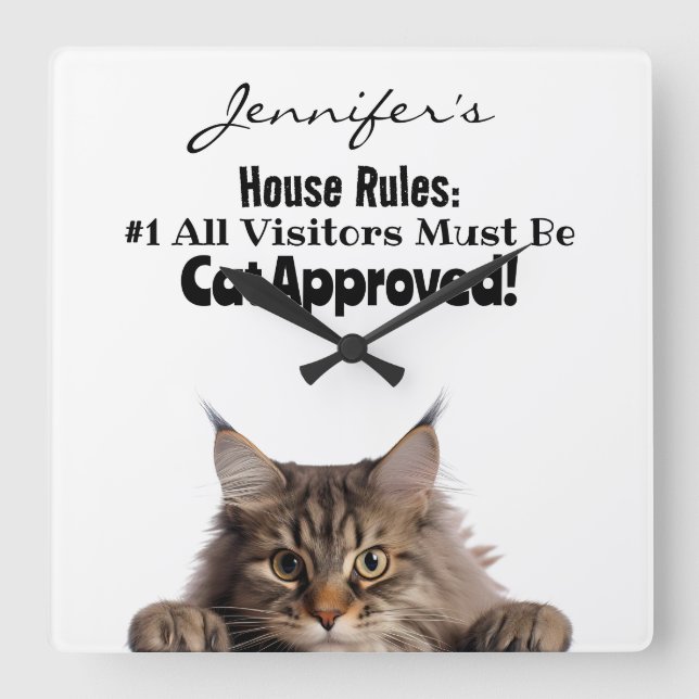 Funny Maine Coon Cat Wall Clock Quadratische Wanduhr (Vorderseite)