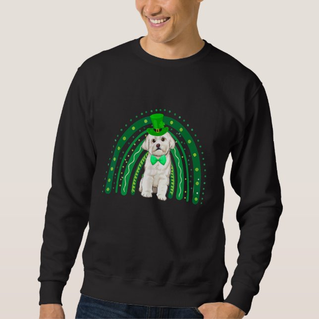 Funny Maltese Dog Green Rainbow Happy St Patricks Sweatshirt (Vorderseite)