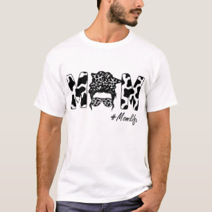 Funny Mama Life Cow Messy Bun Hair Bandana Brille T-Shirt