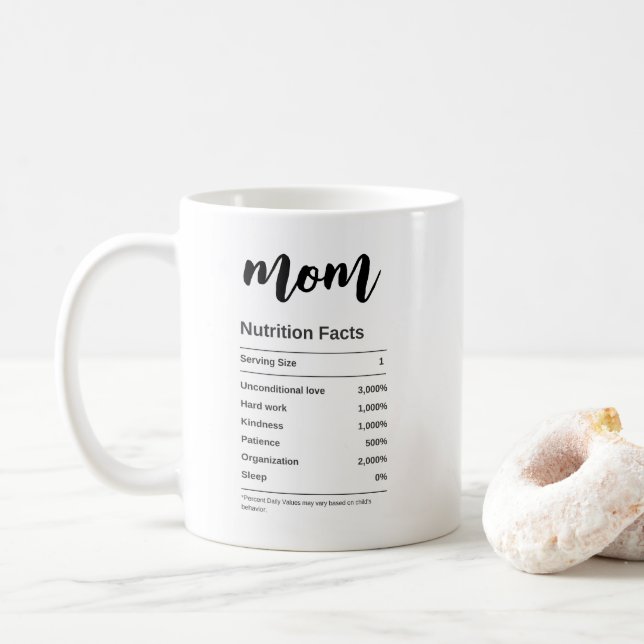 Funny Mama Nutrition Fakten Schwarz-Weiß-Script Kaffeetasse (Mit Donut)