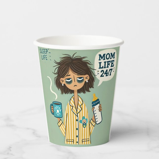 Funny Mama Paper Cup - "Mama Life 24/7" - Ausgesto Pappbecher (Vorderseite)