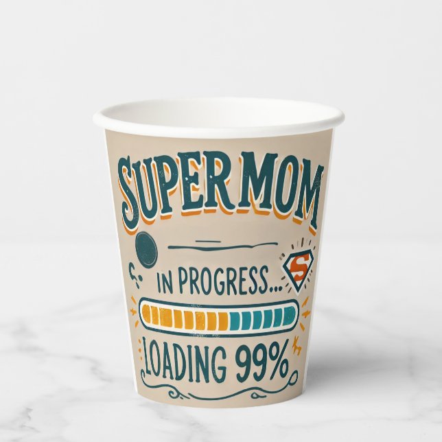 Funny Mama Paper Cup - Supermutter in Progress... Pappbecher (Vorderseite)