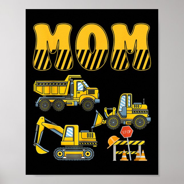 Funny Mama Vater Bau Bagger Kinder Junge Fami Poster (Vorne)