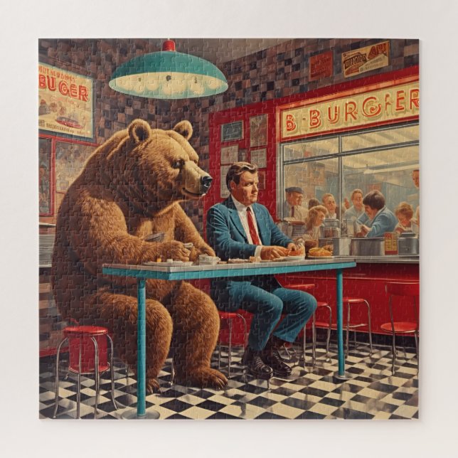 Funny Man and Bear bei Retro Diner Puzzle (Vertikal)