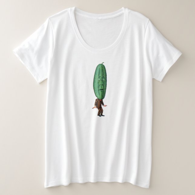 Funny Man Big Green Pickle Head Brown Anzug Große Größe T-Shirt (Design vorne)