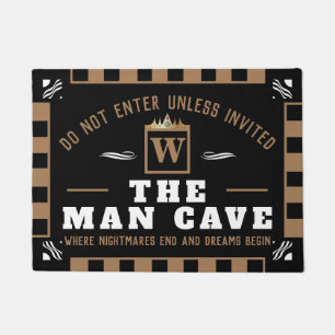 Funny MAN CAVE mit Monogramm SCHWARZE Begrüßung Fußmatte