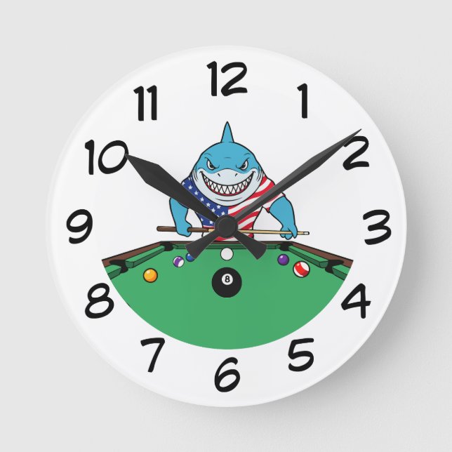 Funny Man Cave Pool Shark Wall Clocks Runde Wanduhr (Vorderseite)