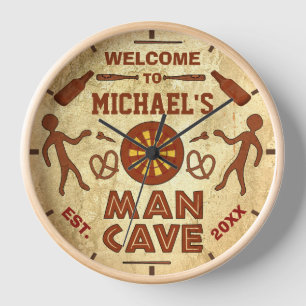 Funny Man Cave with Beer Sports TV   Custom Name Uhr