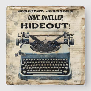 Funny Man Höhle Schreibmaschine Wall Clock Quadratische Wanduhr