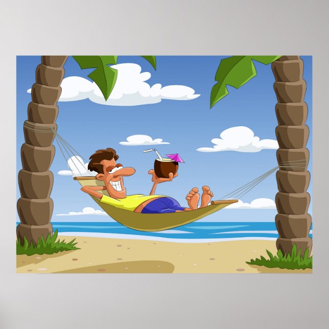 Funny Man Relaxing in Beach Hammock Poster (Vorne)