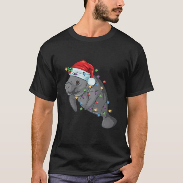 Funny Manatee In Weihnachtsmannmütze Manatee Chris T-Shirt (Vorderseite)