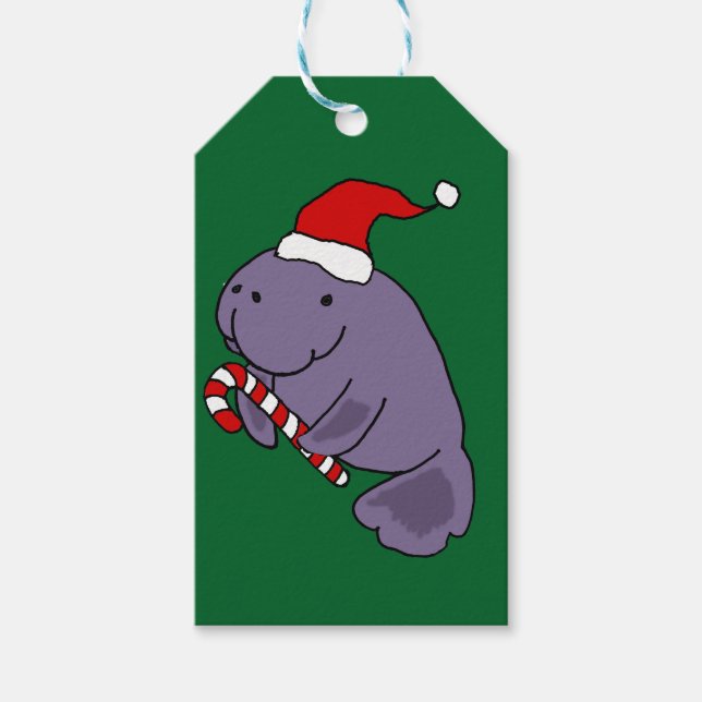 Funny Manatee in Weihnachtsmannmütze Weihnachten C Geschenkanhänger (Vorderseite)