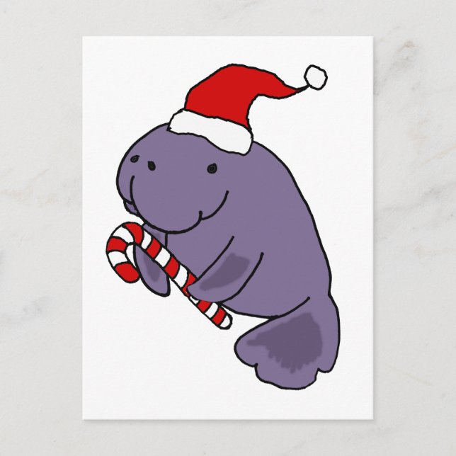 Funny Manatee in Weihnachtsmannmütze Weihnachten C Postkarte (Vorderseite)