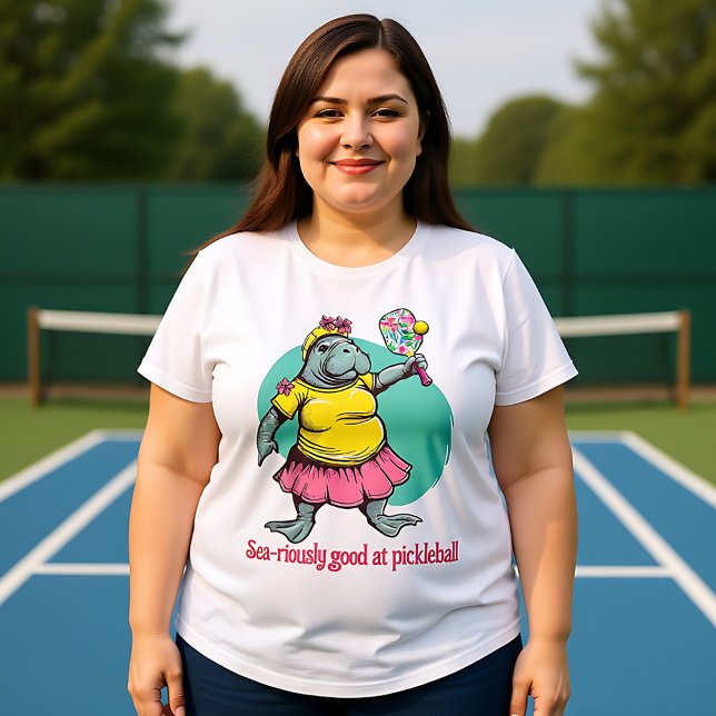 Funny Manatee Pickleball Große Größe T-Shirt (Funny Manatee Pickleball Plus Size T-Shirt, custom text)