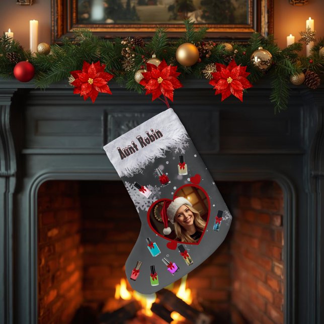 Funny Manicure Lover Fingernail Polish and Photo Kleiner Weihnachtsstrumpf (Funny stocking of nail polish bottles for the quirky family member who loves manicures)