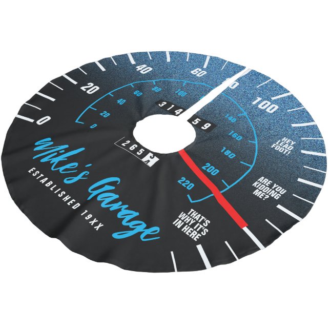 Funny Manly Car Odometer Speedometer Blauer Glitze Polyester Weihnachtsbaumdecke (Schrägansicht)