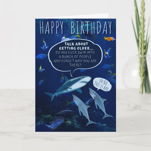 Funny Mans Shark Birthday Aging Spaß Blue Card Karte (Vorderseite)