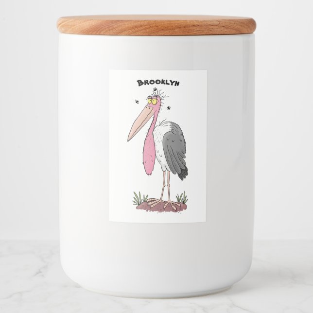 Funny marabou Storch Cartoon Lebensmitteletikett (Vorderseite)