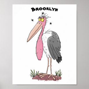 Funny marabou Storch Cartoon Poster