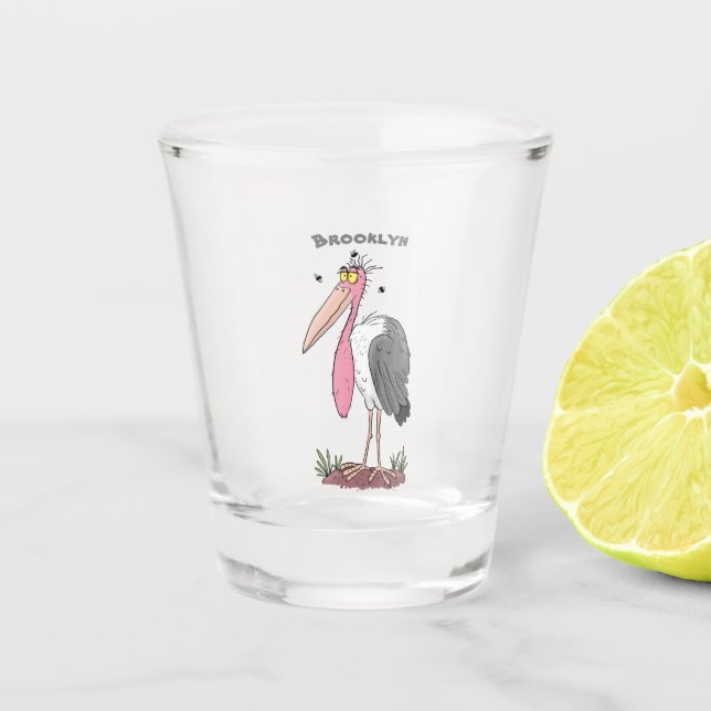 Funny marabou Storch Cartoon Schnapsglas (Vorderseite)