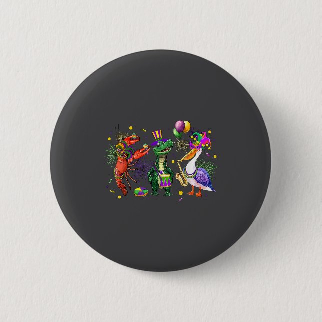 Funny Mardi Gras 2026 Crocodile Crawfish Pelican N Button (Vorderseite)