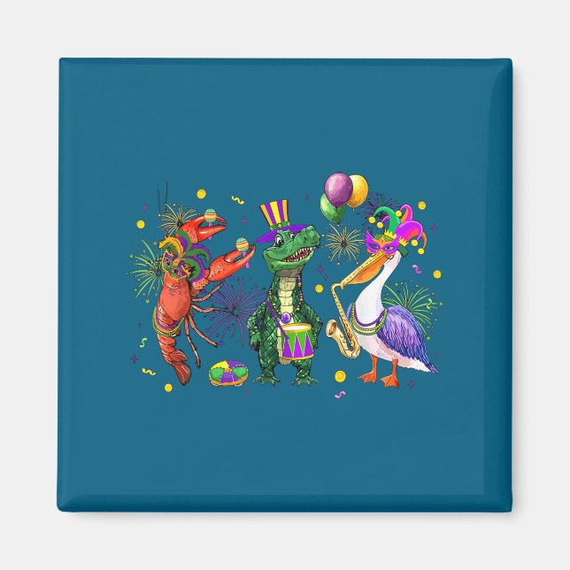 Funny Mardi Gras 2026 Crocodile Crawfish Pelican N Magnet (Vorne)