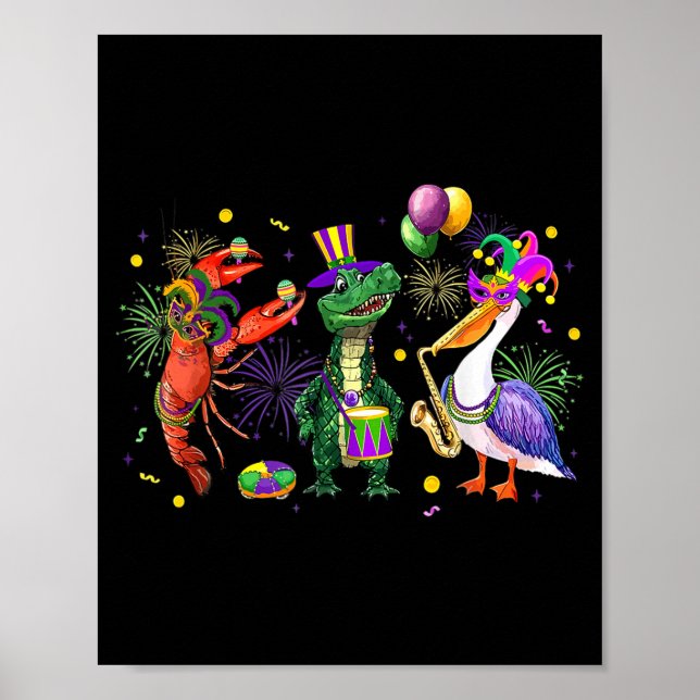 Funny Mardi Gras 2026 Crocodile Crawfish Pelican N Poster (Vorne)
