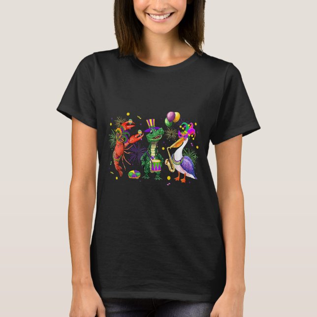 Funny Mardi Gras 2026 Crocodile Crawfish Pelican N T-Shirt (Vorderseite)