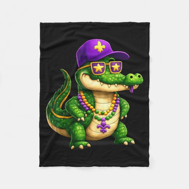Funny Mardi Gras Alligator Beads Carnival Celebrat Fleecedecke (Vorderseite)