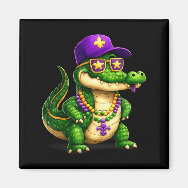 Funny Mardi Gras Alligator Beads Carnival Celebrat Magnet (Vorne)