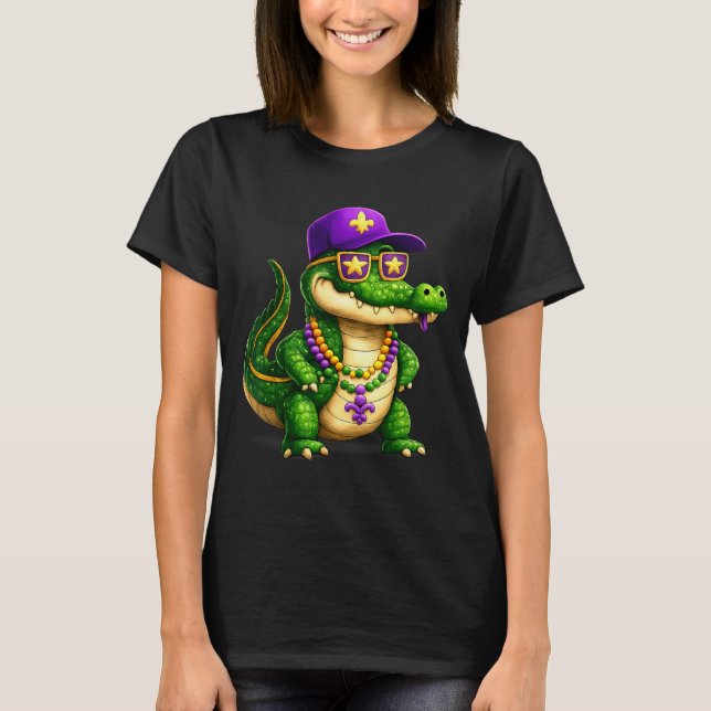 Funny Mardi Gras Alligator Beads Carnival Celebrat T-Shirt (Vorderseite)