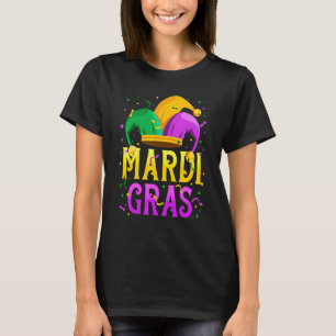 Funny Mardi Gras Beads Hat Fat Dienstag Funny Mask T-Shirt